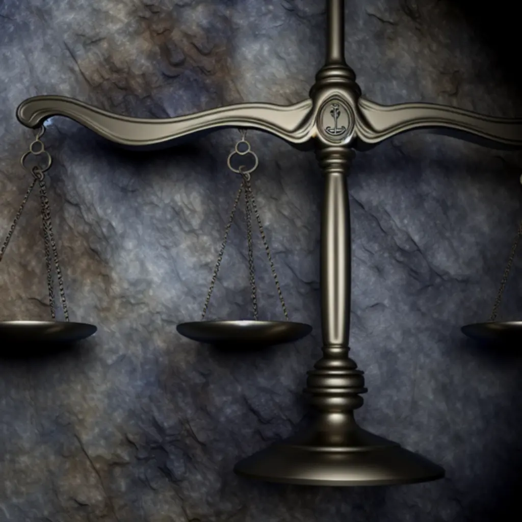 Waga wymiaru sprawiedliwości na tle kamiennej tekstury, symbol egzekwowania zasad