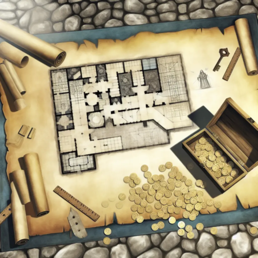 Kolaż: plany architektoniczne zamku i elementy rozgrywki CastleCraft